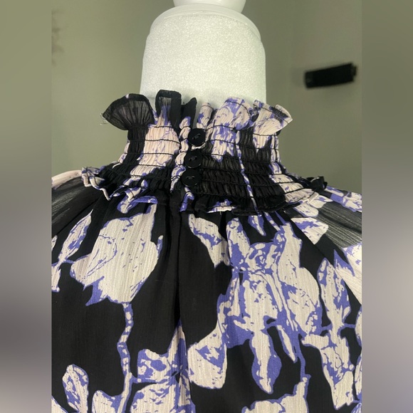 ROMANTIC NWT O.P.T. Black Sheer Purple Floral Patterned Dress Sz XS - Picture 8 of 16